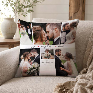 Elegant Newlywed Couple Wedding Photo Collage Throw Pillow