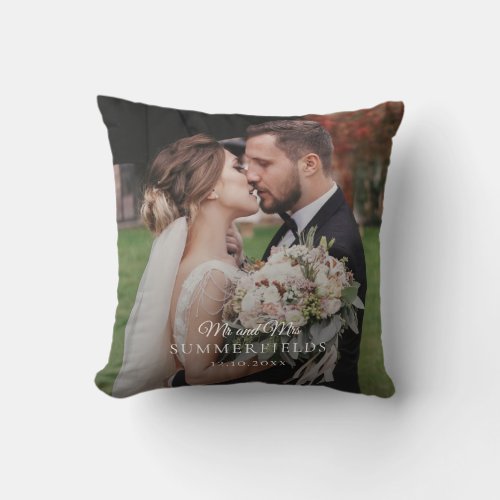 Elegant Newlywed Couple Wedding Photo Monogram Throw Pillow