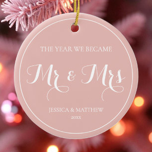 Elegant Newlywed First Christmas Mr and Mrs Ceramic Ornament