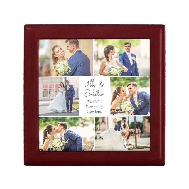 Elegant Newlywed Married Couple Photo Collage Gift Box (Front)
