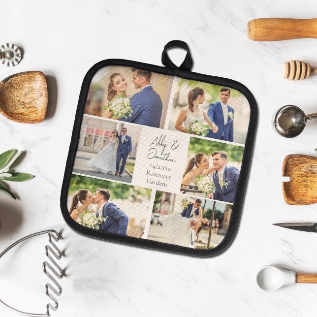 Elegant Newlywed Married Couple Photo Collage Pot Holder (Creator Uploaded)