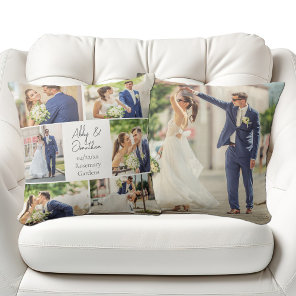 Elegant Newlywed Married Couple Photo Collage Throw Pillow