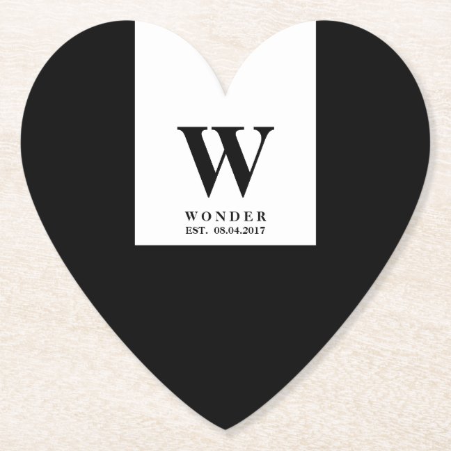 Elegant Newlywed Monogram | Black wedding Paper Coaster