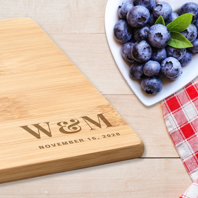 Elegant Newlywed Monogram Initials Wedding Engraved Cutting Board (Creator Uploaded)