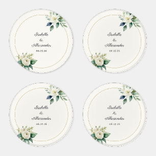 Elegant Newlywed Names & Wedding Date Acrylic Coaster Set