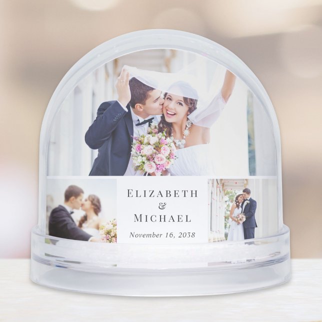 Elegant Newlywed Photo Collage Snow Globe (Creator Uploaded)