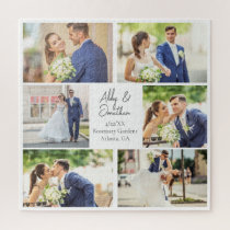 Elegant Newlywed Photo Collage Wedding Anniversary Jigsaw Puzzle