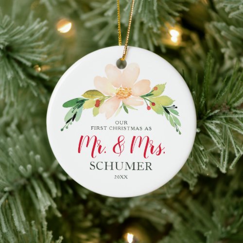 Elegant Newlyweds Christmas Personalized Mr  Mrs Ceramic Ornament