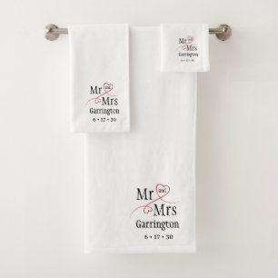 Elegant Newlyweds Mr Mrs Sweetheart Typography Bath Towel Set