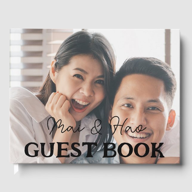 Elegant Newlyweds Wedding Photo Name Guest Book (Front)