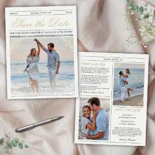 Elegant Newspaper Engagement Save the Date