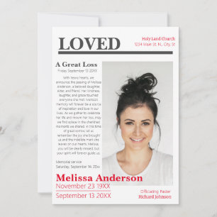 Elegant Newspaper Style Funeral Invitation