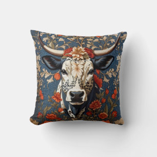 Elegant Nguni Cow William Morris Inspired Throw Pillow