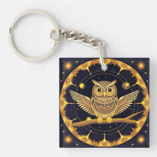 Elegant Night Owl Illustration Keychain