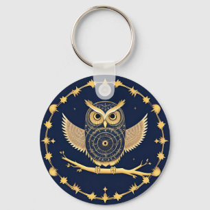 Elegant Night Owl Illustration Keychain