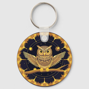 Elegant Night Owl Illustration Keychain
