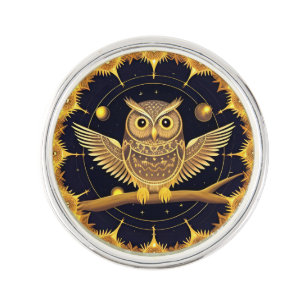 Elegant Night Owl Illustration Lapel Pin