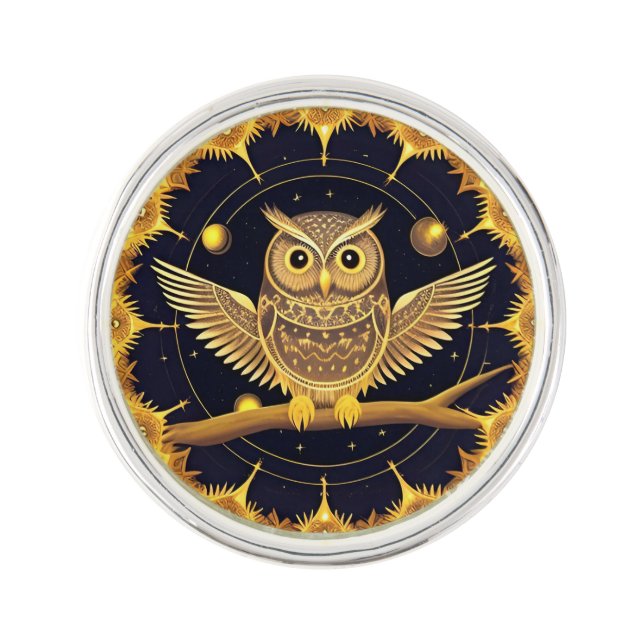 Elegant Night Owl Illustration Lapel Pin (Front)
