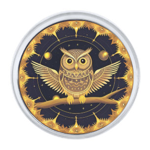 Elegant Night Owl Illustration Silver Finish Lapel Pin