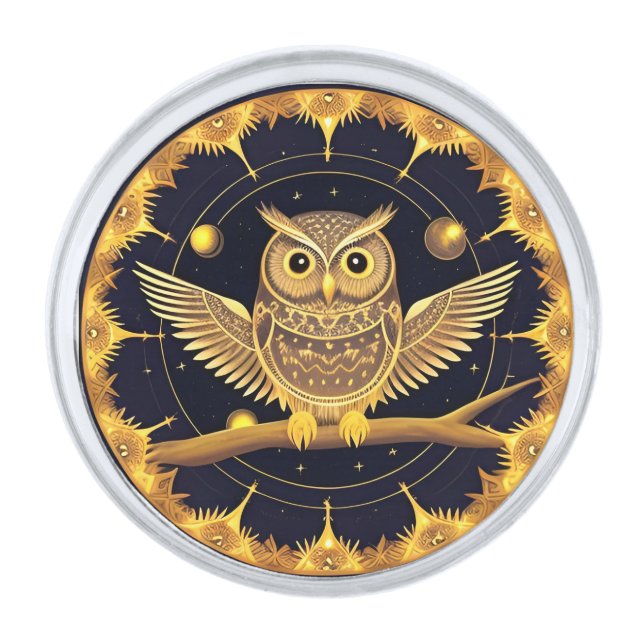 Elegant Night Owl Illustration Silver Finish Lapel Pin (Front)
