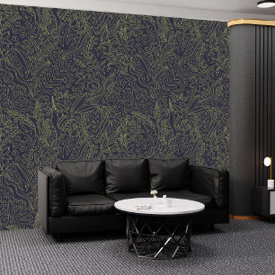 Elegant Night Sky with Gold Flowers: Peel & Stick Wallpaper