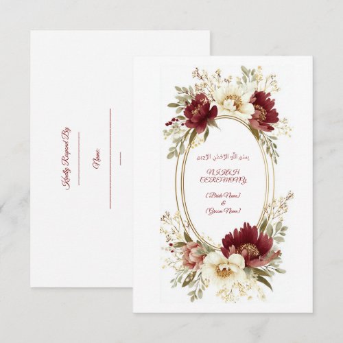 Elegant Nikah Invitation with RSVP - Maroon Floral