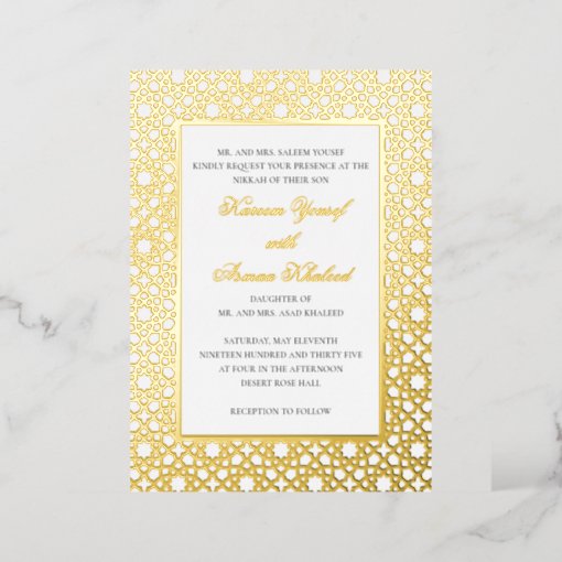 Elegant Nikkah Oriental Wedding Ceremony Gold Foil Invitation | Zazzle