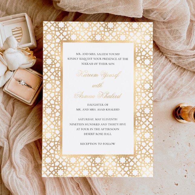 Elegant Nikkah Oriental Wedding Ceremony Gold Foil Invitation (Creator Uploaded)