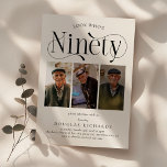 Elegant NINETY 3 photo collage 90th Birthday Invitation<br><div class="desc">Embrace the beauty of turning ninety with our elegant 90th birthday invitations. Our luxe invitations allow you to showcase a 3-photo collage, perfect for showcasing the evolution of the birthday boy/girl over the years. With an eye-catching typeface and a customizeable minimalist template, this invitation is a blend of modernity and...</div>