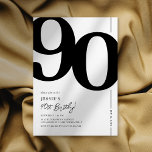 Elegant Ninety 90th Birthday Party Invitation<br><div class="desc">Classic black and white 90th birthday party invitations featuring the number '90' in a large bold serif font,  and a modern invite template that is easy to personalize.</div>