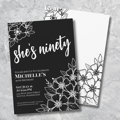 Elegant Ninety Black White 90th Birthday Party