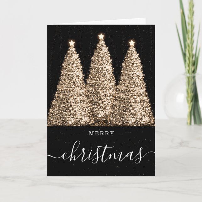 Elegant No Photo Christmas Holidays Glitter Trees Holiday Card (Front)