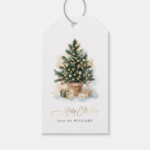 Elegant No-Photo Watercolor Christmas Tree Gift Tags