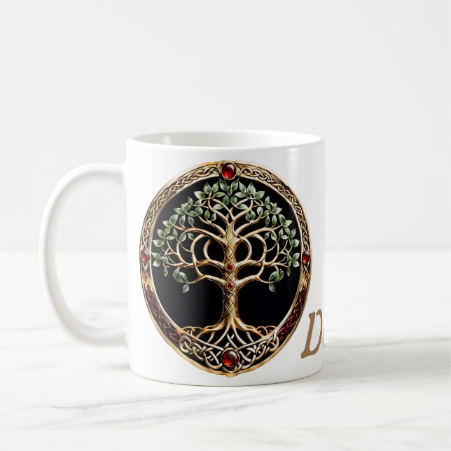 Elegant noble tree of life with celtic knot. coffee mug (Left)