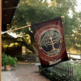 Elegant noble tree of life with celtic knot. house flag