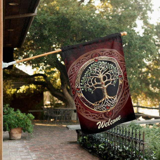 Elegant noble tree of life with celtic knot. house flag (In SItu)