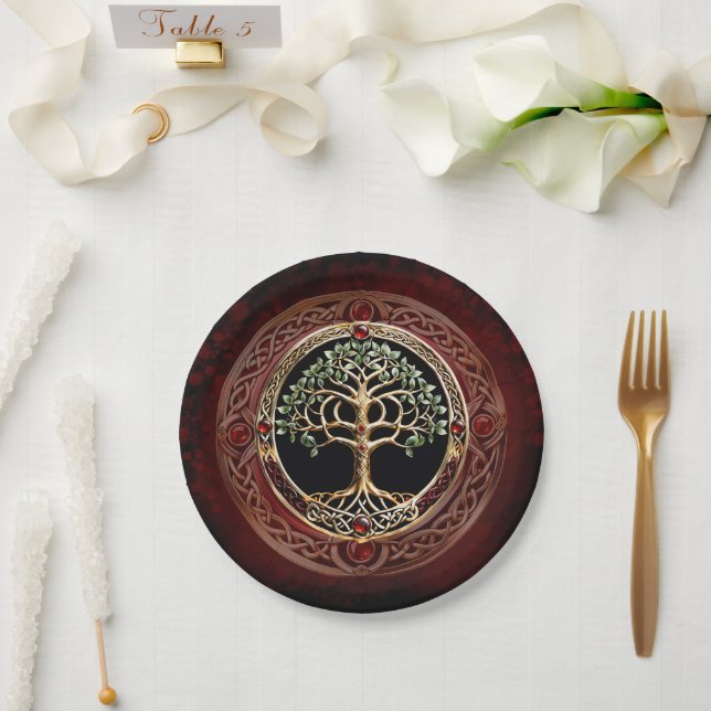 Elegant noble tree of life with celtic knot. paper plates (Wedding)