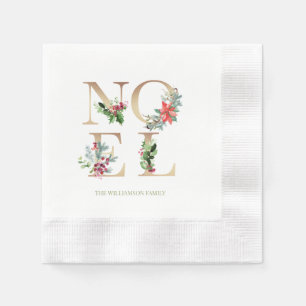 Elegant Noel Christmas Gold Greenery Berries Green Napkins