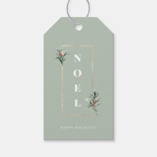 Elegant NOEL Gold Winter Berry Frame Gift Tags