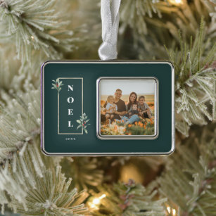 Elegant NOEL Gold Winter Berry Frame Photo Christmas Ornament
