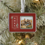 Elegant NOEL Gold Winter Berry Frame Photo Christmas Ornament<br><div class="desc">Elegant faux pale gold frame adorned with winter berry branches on festive rustic red color background. Design features,  framed bold type NOEL,  template text line for year and single photo in frame.</div>
