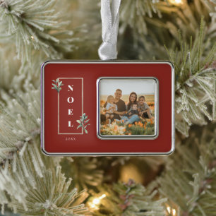 Elegant NOEL Gold Winter Berry Frame Photo Christmas Ornament