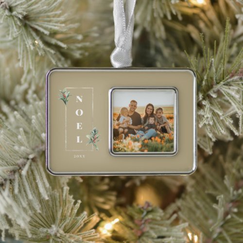 Elegant NOEL Gold Winter Berry Frame Photo Christmas Ornament