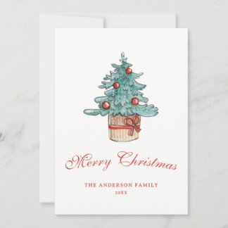Elegant Non Photo Watercolor Modern Christmas Tree Holiday Card