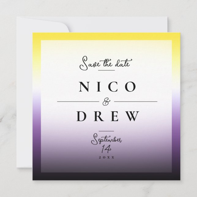 Elegant Nonbinary Pride Wedding  Save The Date (Front)