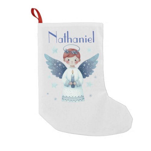 Elegant Nordic Christmas Angel Add name Small Christmas Stocking