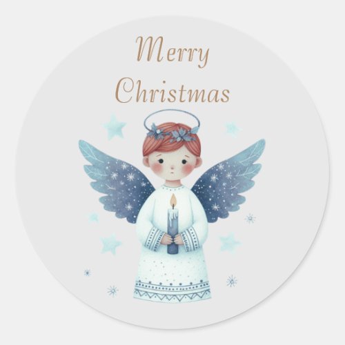 Elegant Nordic Christmas Angel holding a candle Classic Round Sticker