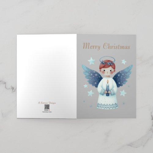 Elegant Nordic Christmas Angel holding a candle  Foil Greeting Card
