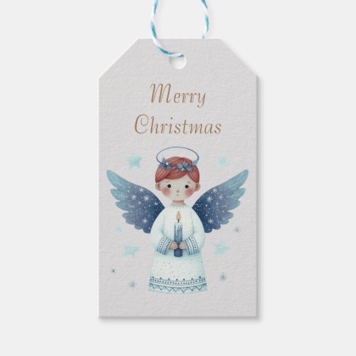 Elegant Nordic Christmas Angel holding a candle Gift Tags