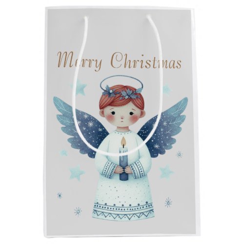 Elegant Nordic Christmas Angel holding a candle Medium Gift Bag